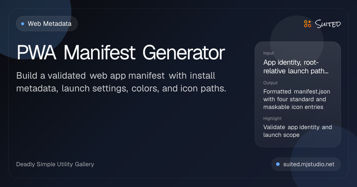 PWA Manifest Generator Online | Suited
